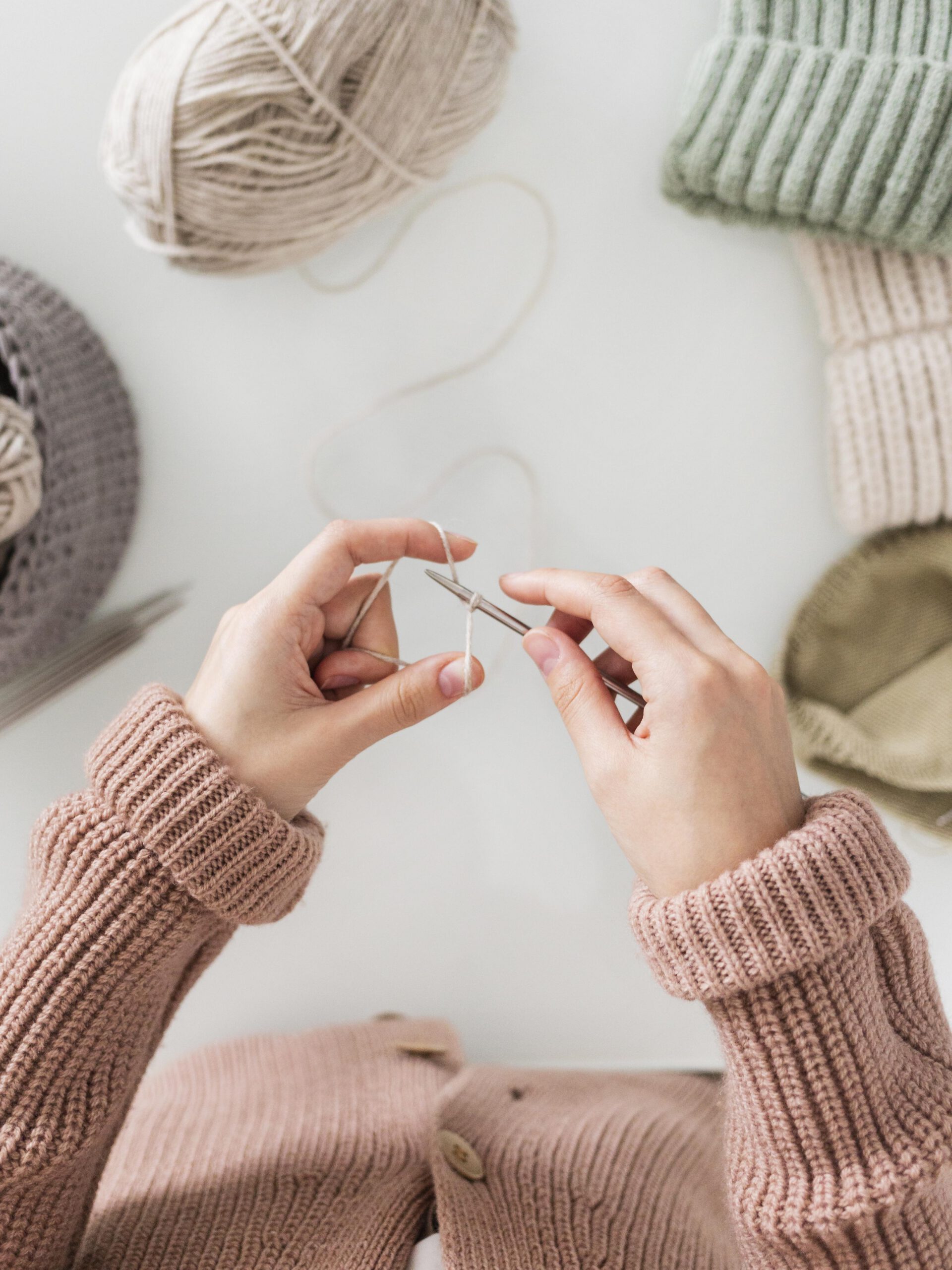 top-view-woman-knitting